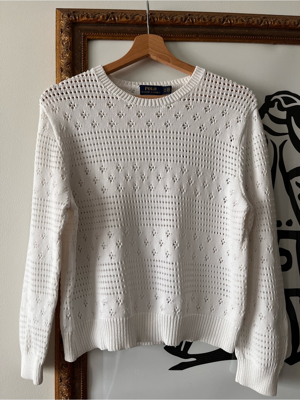Ralph Lauren White Openwork Crewneck Sweater